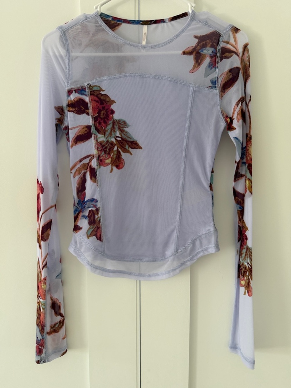 Free People Lavender Floral Mesh Long-Sleeve Tee